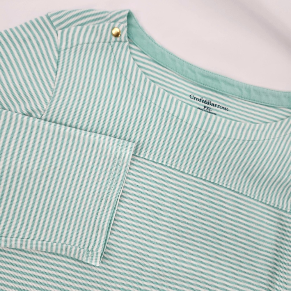 Croft & Barrow Womens Mint Green Stripe Boatneck Top Size PXL Nautical Coastal‎